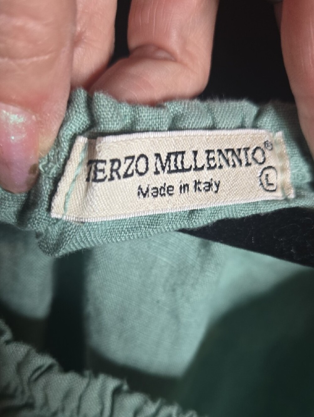 Relaxed Seafoam Green Linen Peasant Blouse - Picture 2 of 5